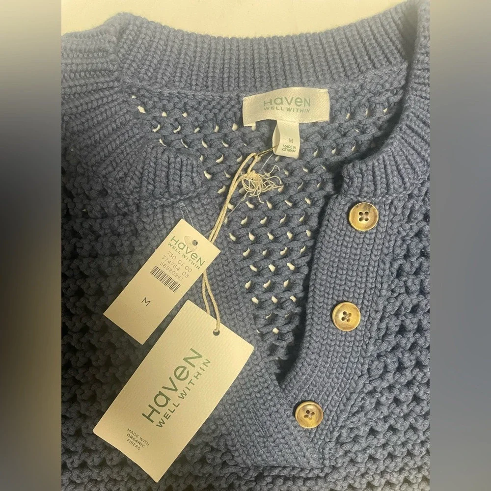 Haven Well Within Blue Cable Knit Short Sleeve Henley Sweater Women's‎ Medium